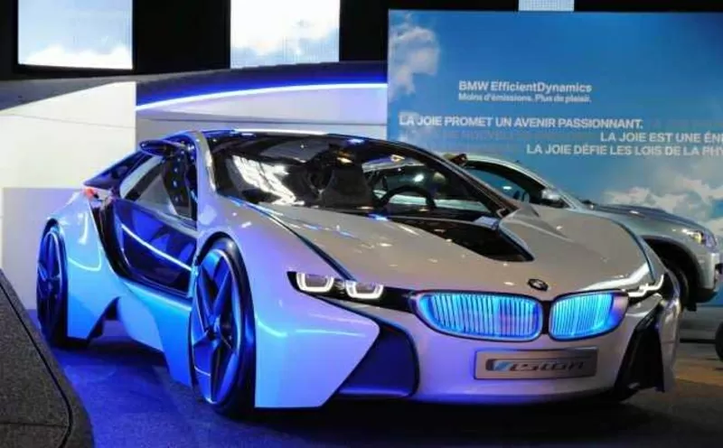 Синий электромобиль BMW i8 VISION 12V,  2 мотора 7